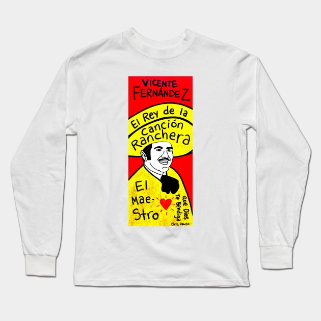 Vicente Fernandez pop folk art Long Sleeve T-Shirt by krusefolkart